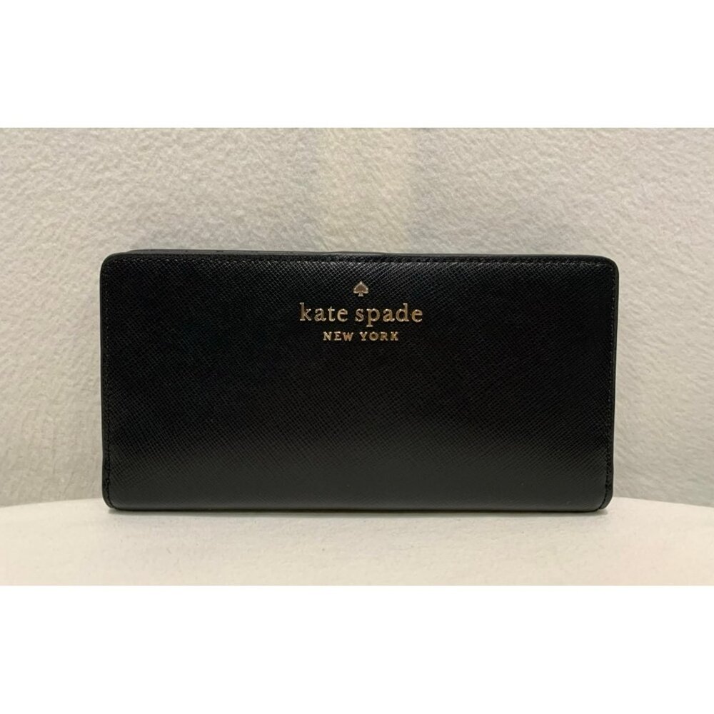 SOLD***Kate Spade Bifold Slim Wallet Black Snap Closure - Picture 1 of 11